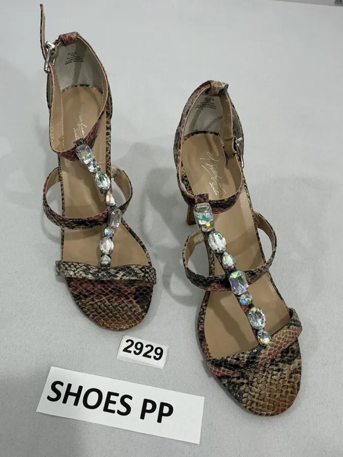 Womans Thalia Sodi Playa 9 M Multicolor Snake Print Strappy Rhinestone Heels - Image 1