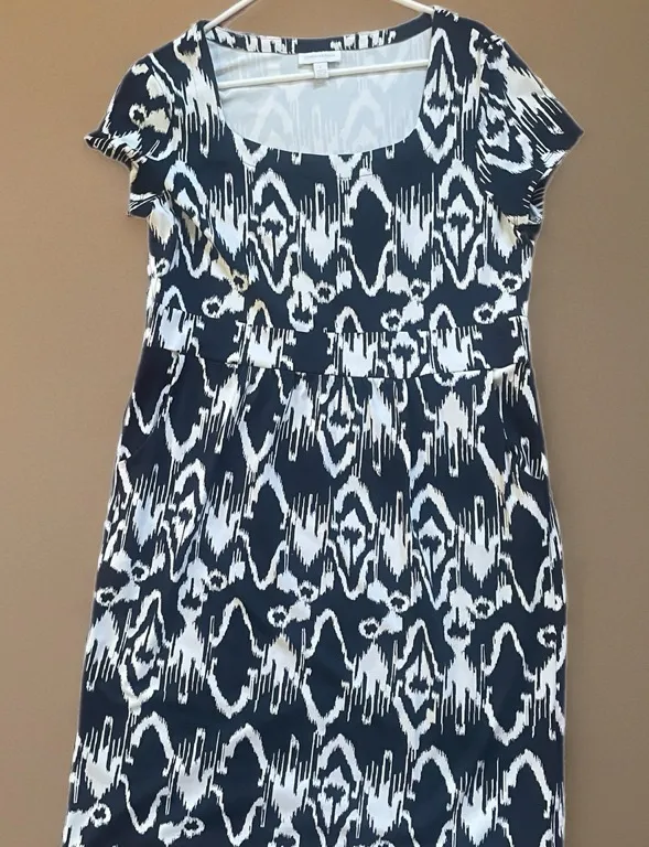 Charter Club Navy and White Patterned Dress - Size Large - Image 2