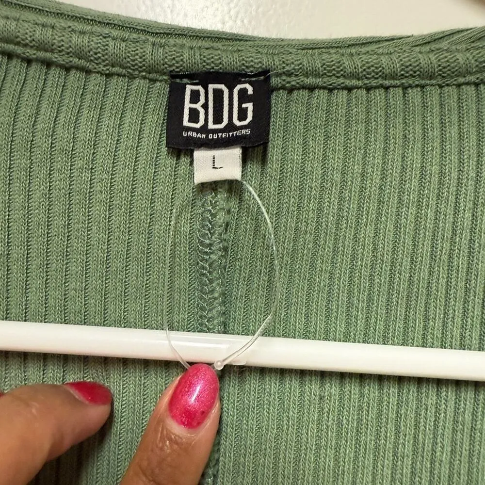 BDG Women’s Green Ribbed Bodycon Sleevless Scoop Neck Dress With Collar LG - Image 8