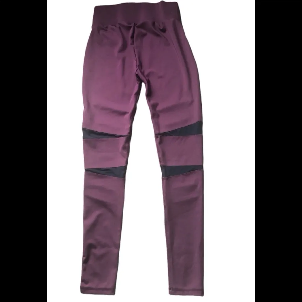 Monogram Yoga Leggings Knit Mesh High Waisted Burgundy Size S - Image 3