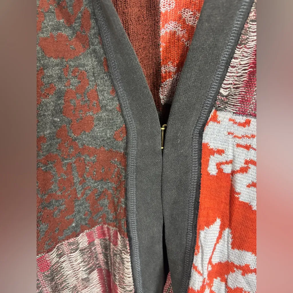 Free People Autumn Patchwork Poncho Cardigan Hood Dolman Sleeve Gray Orange M/L - Image 11