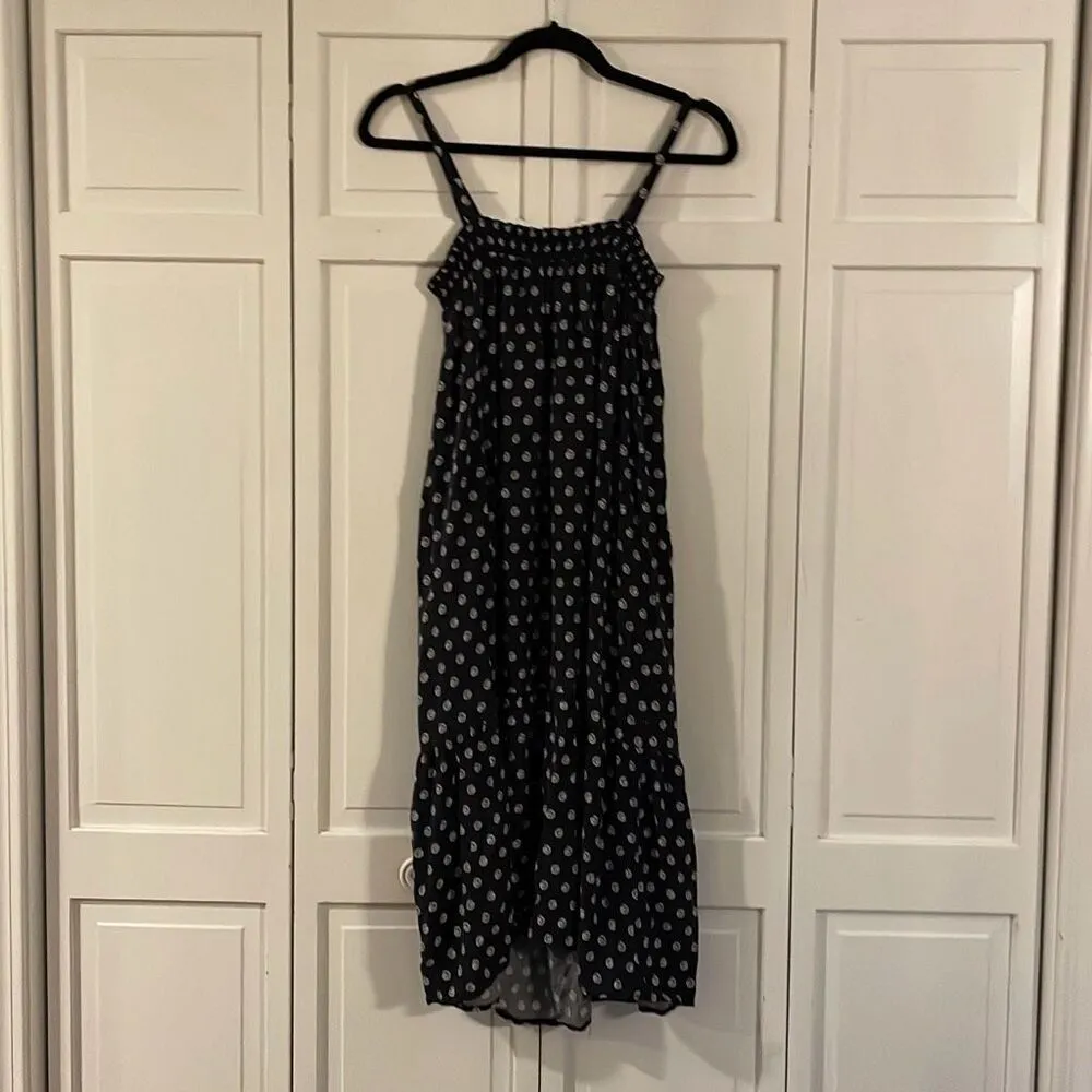 Loft Navy Shell print smocked midi dress small - Image 8