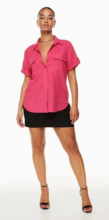 Aritzia Babaton Utility Linen Button Down Shirt in Bright Pink Size Small - Image 1