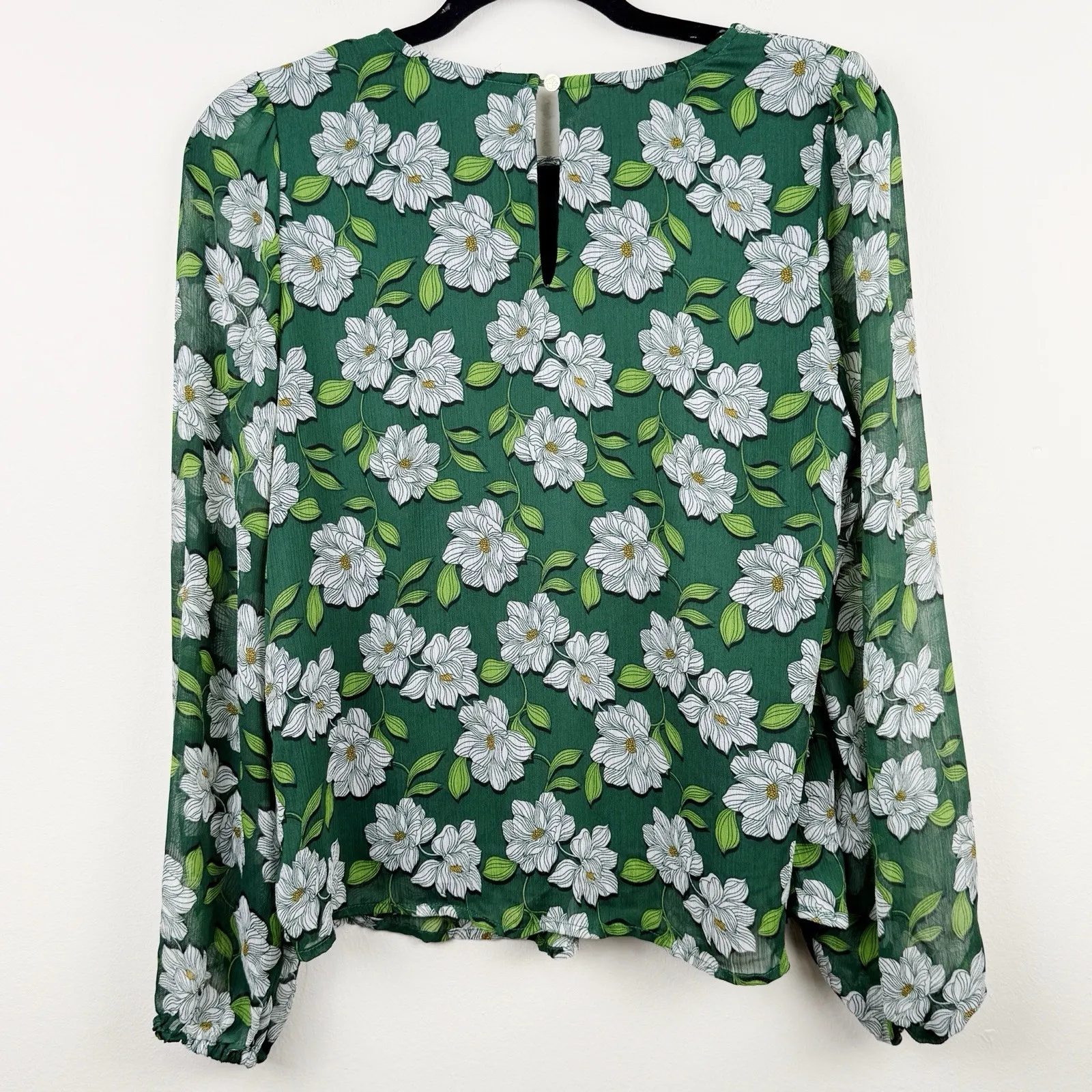 Draper James Women's XS Green Floral Long Sleeve Smocked Blouse Lined Top - Image 7