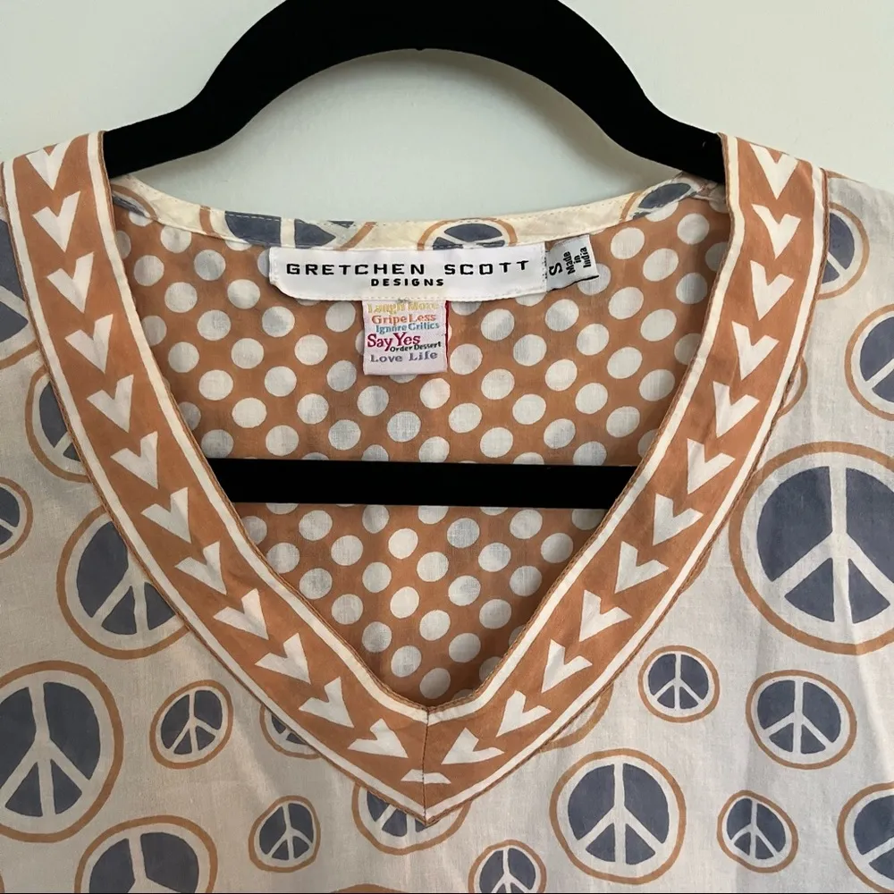 Gretchen Scott Peace Sign V Neck Cotton Tunic. Size Small - Image 9