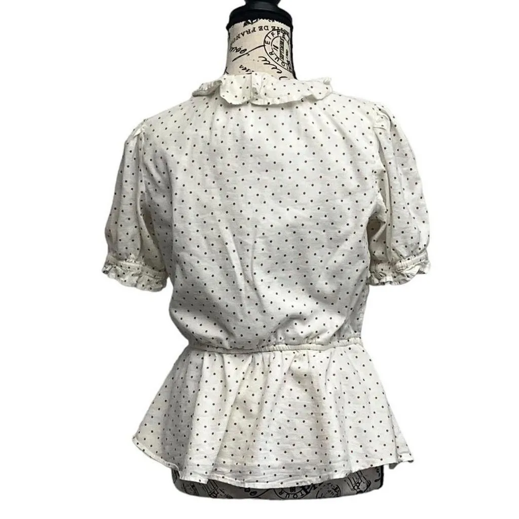 Lauren Conrad LC Women’s White Polka Dot Ruffle Blouse Size S Coquette Retro - Image 5