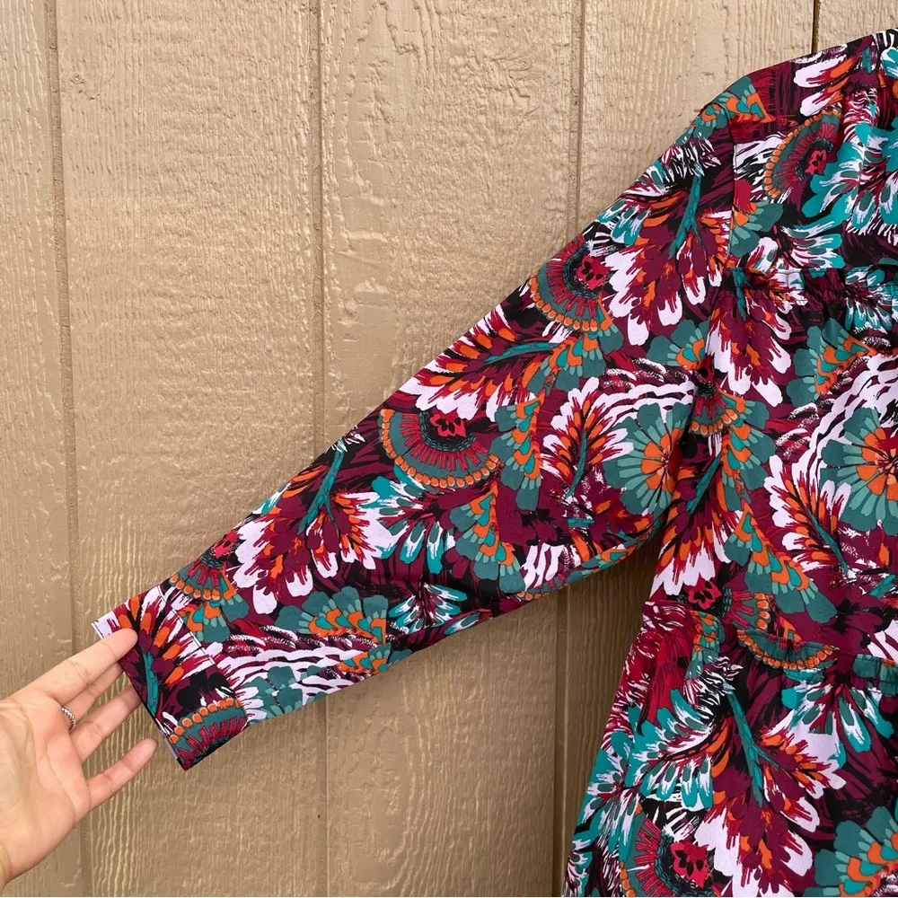 The Pioneer Woman Women’s Shirt Blouse Micro Ruffle Floral Tiered Tunic Size XL Green - Image 7