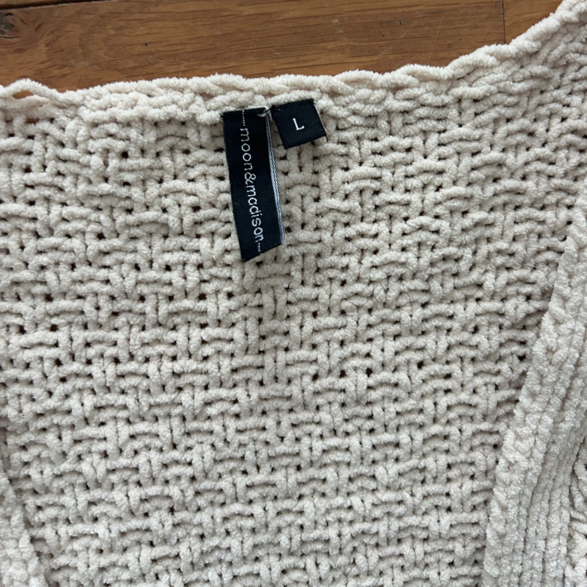 Moon & Madison Chunky Cable Knit Open Sweater Cardigan Women’s Large Cream Ivory White - Image 3