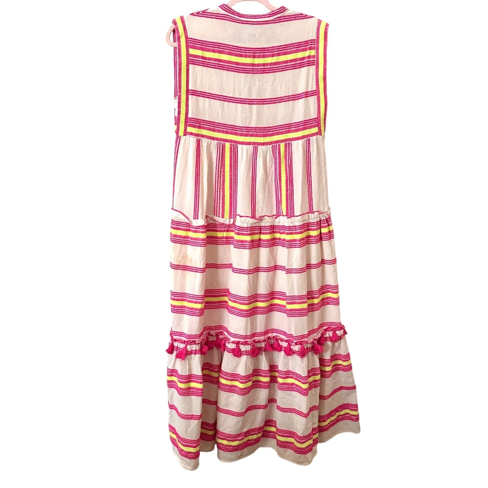 SAYLOR Maryam Boho Tassel Maxi‎ Dress Cream Pink Medium - Image 4