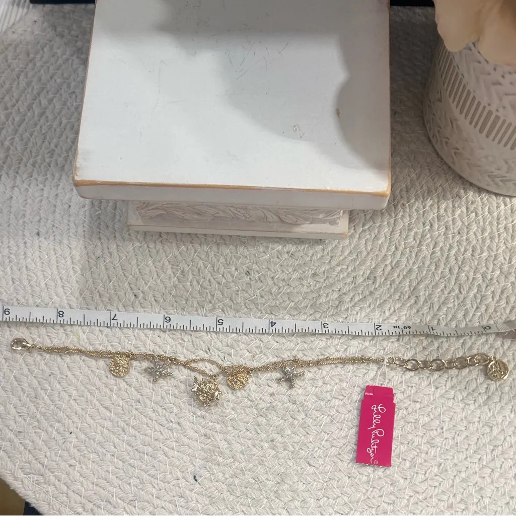 Lilly Pulitzer Gold Sea Life Charm Bracelet crystal Starfish, Fish Sand Dollar - Image 4