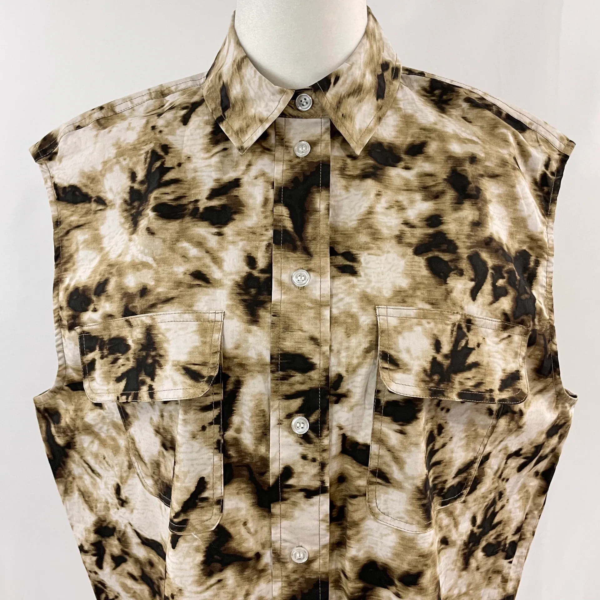 New  Oversized Sleeveless Button Down Shirt Camo Clay - Image 7