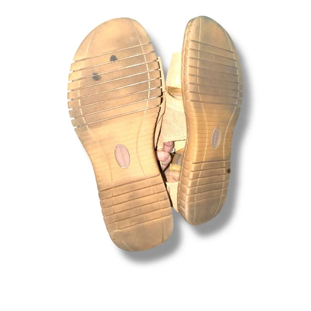 Comfortiva Cerstin Leather Natural Metallic Buckle Sandals‎ Sz 10 Back Zip Tan - Image 10