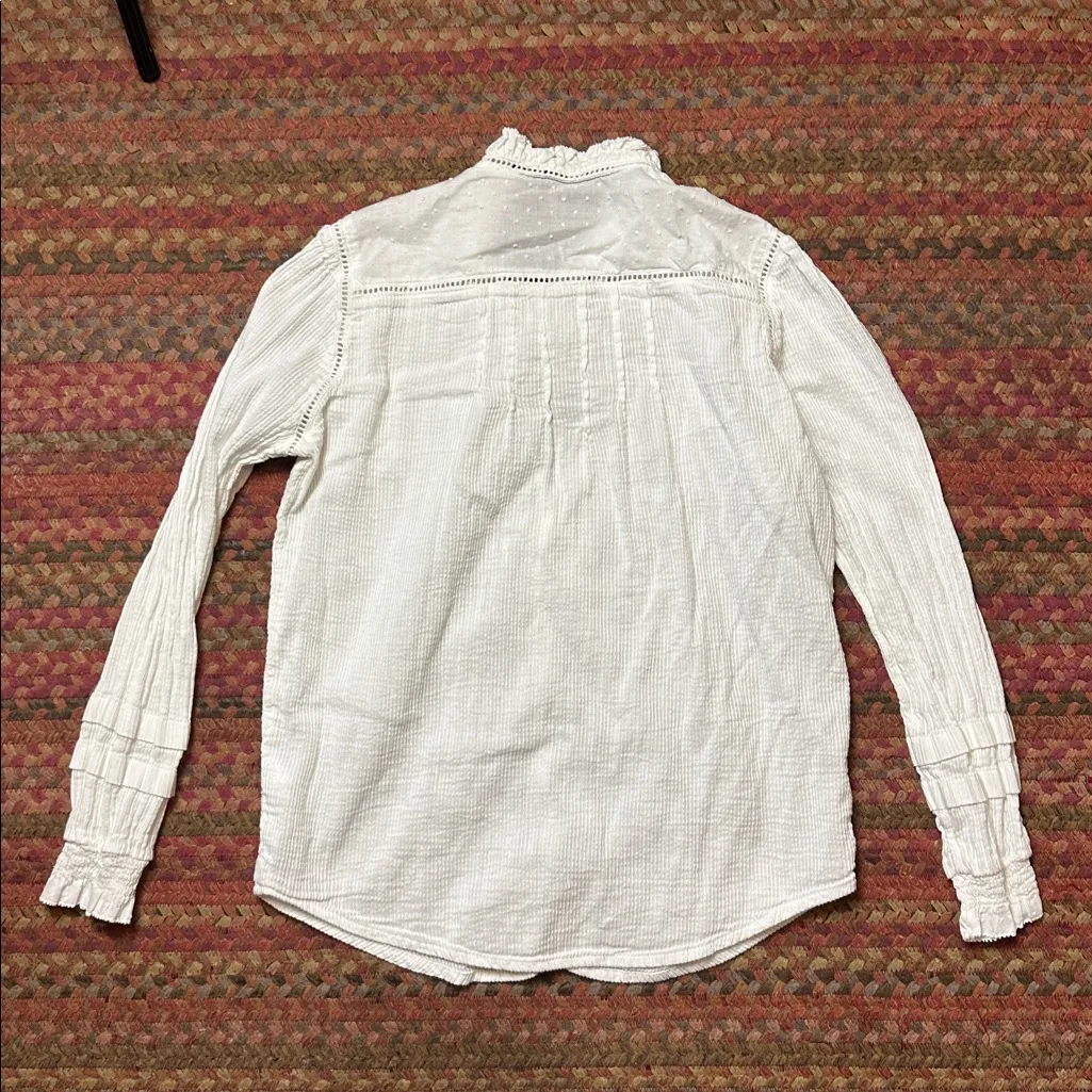 QUINCE WHITE RIBBED BUTTON FRONT BOHO ROMANTIC VICTORIAN LONG SLEEVE - Image 6