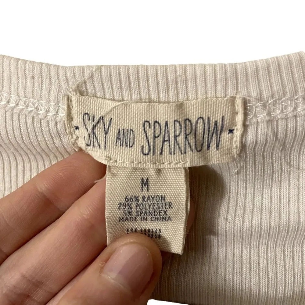 Sky and Sparrow white knit ribbed sweater ruched cinched sides drawstring top - Image 3