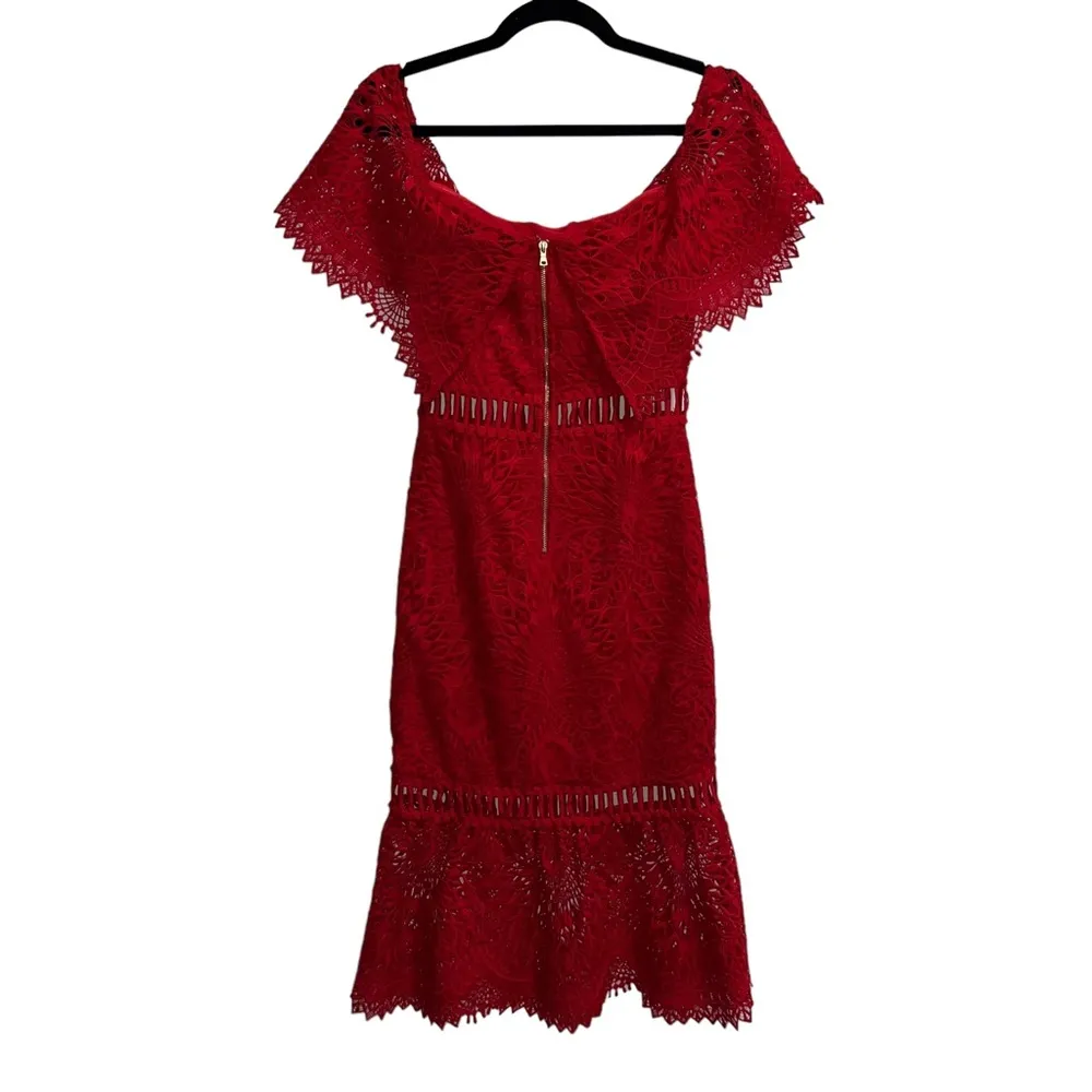 NEW NWT Cornelia Sistine Red Lace Off The Shoulder Midi Dress - Image 6