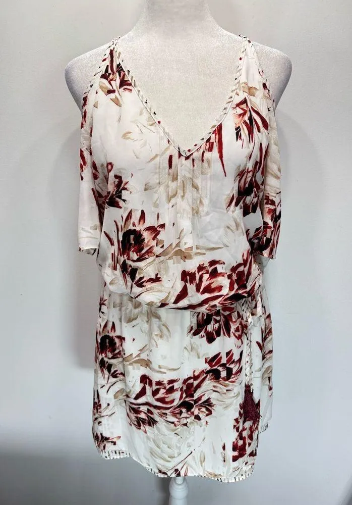 White House Black Market Blousy Pleated Belted Cold Shoulder Midi Dress Boho - Image 3