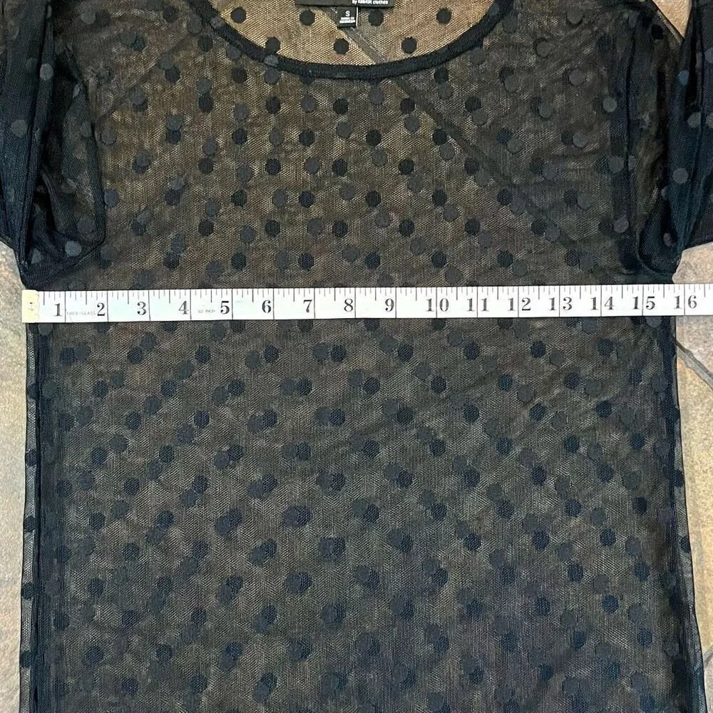 Liv By Habitat Clothes Mesh Sheer Long Sleeve Polka Dot Top Small Black - Image 7