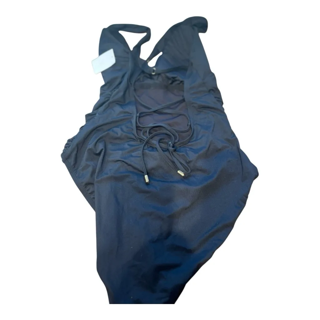 La Blanca Island Goddess Swimsuit Sz 16 Soft Strap Over Shoulder 1 Piece Black - Image 4