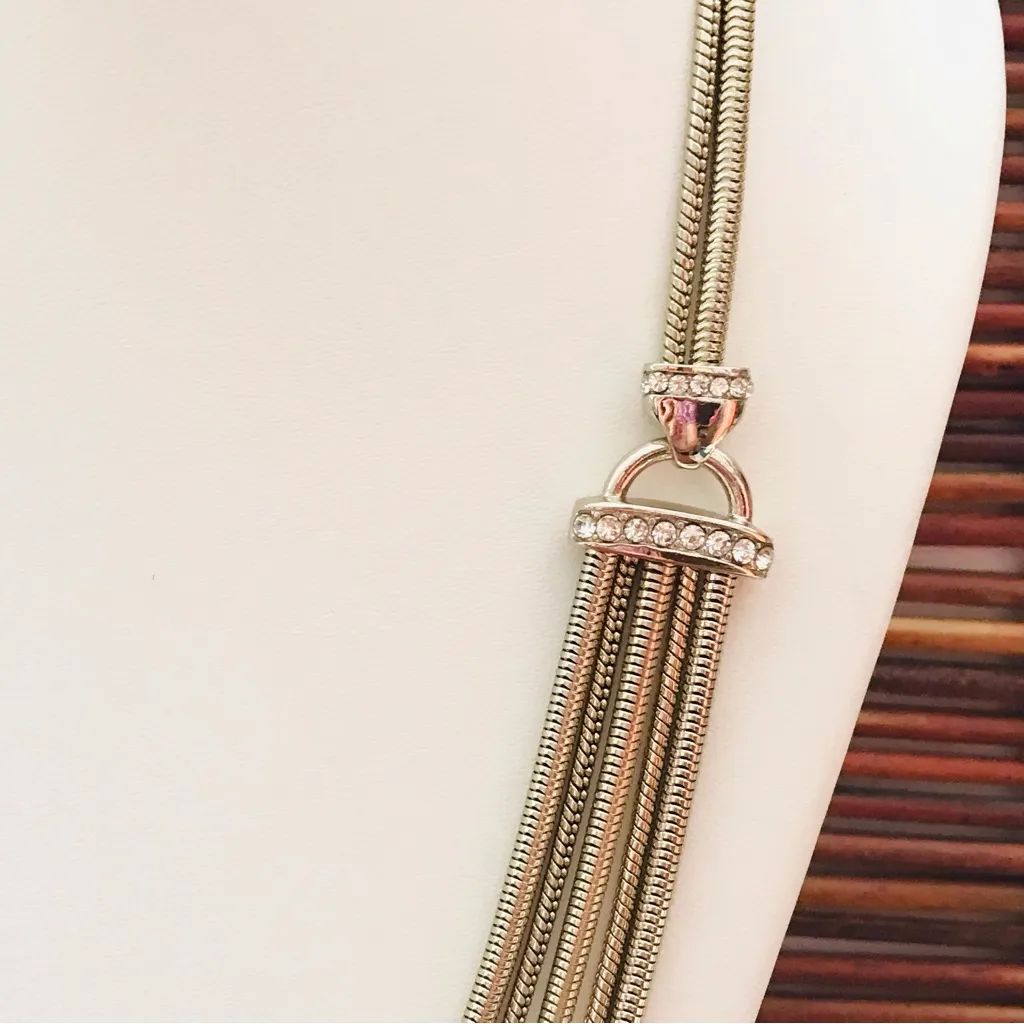 White House Black Market Long Gold Tone Necklace with Crystals - Image 3