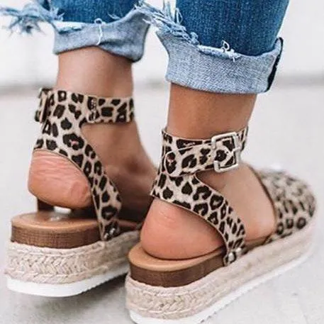 Leopard Print Platform Wedges Brown Size 6.5 - Image 3