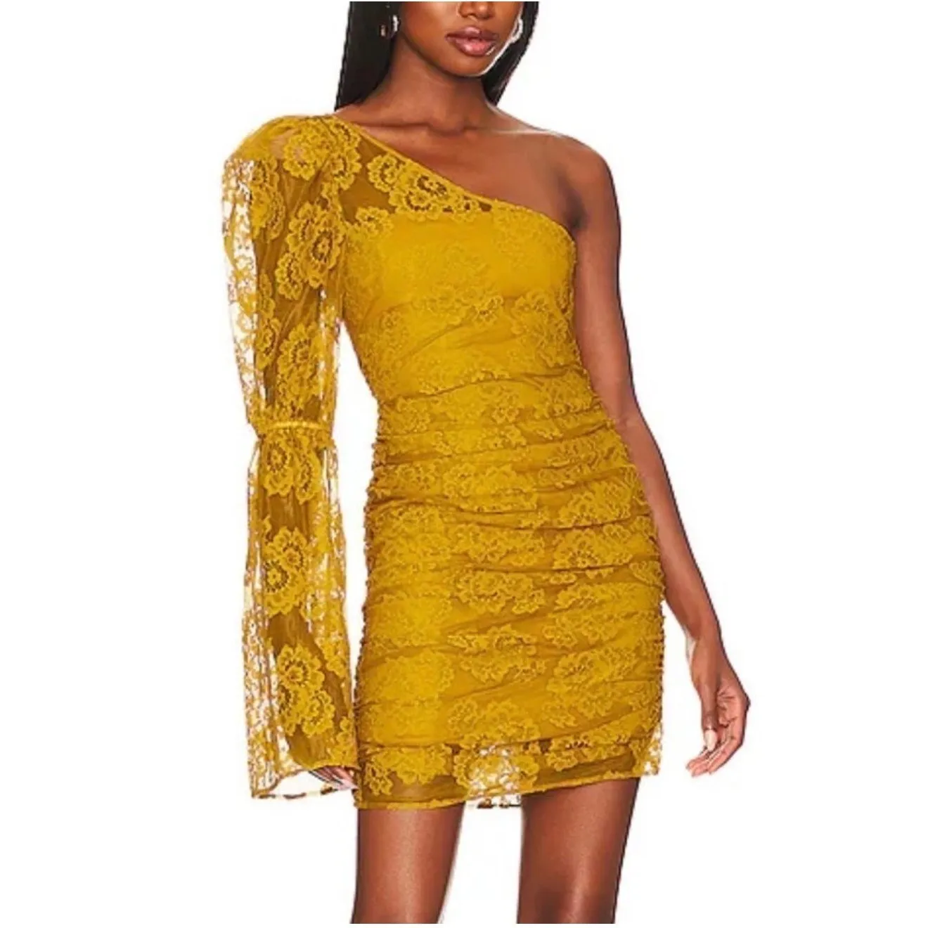 For Love & Lemons Tiana Yellow Lace Mini Dress Size Small NWT - Image 2