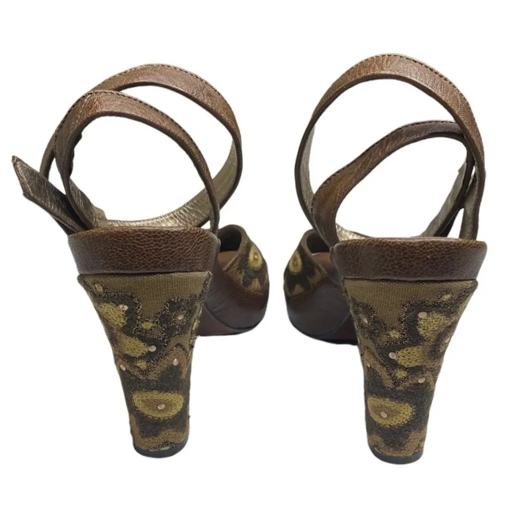 Kenneth Cole 𑁍 Afterflower Embroidery Strappy Platform Sandal 𑁍 Brown Leather - Image 4