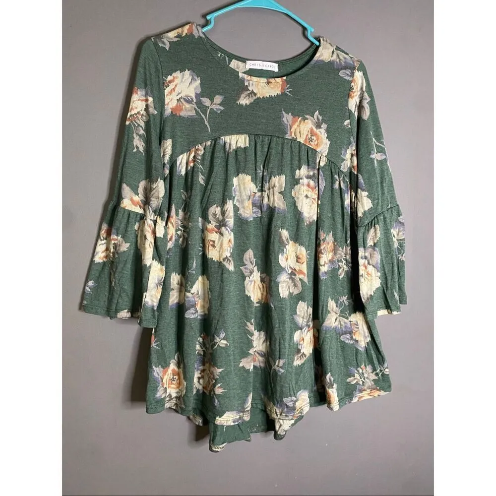 Chris & Carol Green Babydoll Bell Sleeves Top Size Large - Image 2