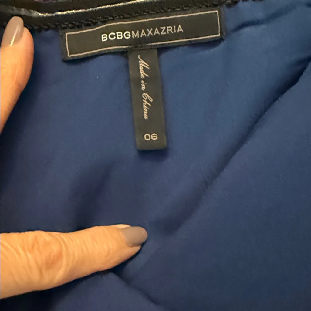 BCBGMaxAzria Navy & Black Tulle Overlay Crochet Bodice Strapless Dress & Cape - Image 6