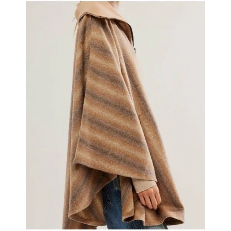 Free People OS Sunset Rock Poncho Striped Half Zip Boho Aztec Western Layering - Image 3