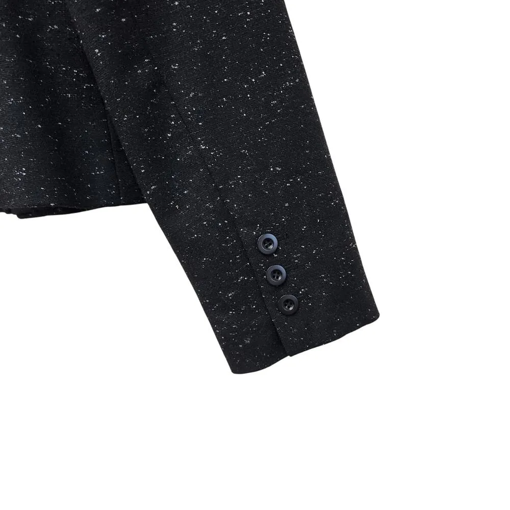 Halogen Two Button Blazer Single Breasted Wool Silk Blend Speckled Black Size 8 - Image 4