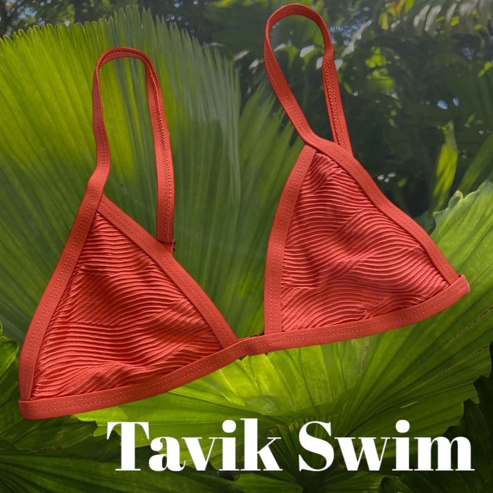 Revolve Tavik Size XS Jett Triangle Bikini Top Coral Orange Texture Swimsuit NWT - Image 4