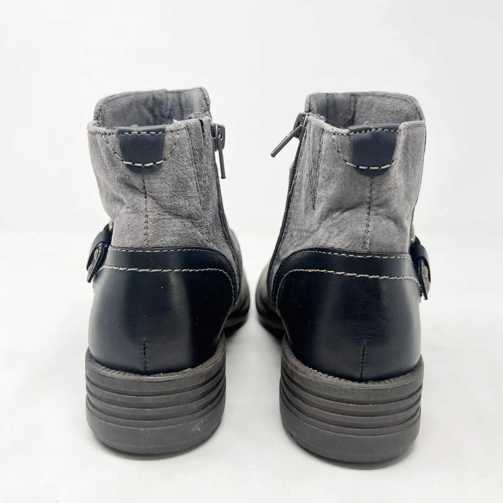 [Earth Origins] Gray & Black Suede Leather Phoenix Zip Buckle Ankle Boots Sz 7M - Image 4