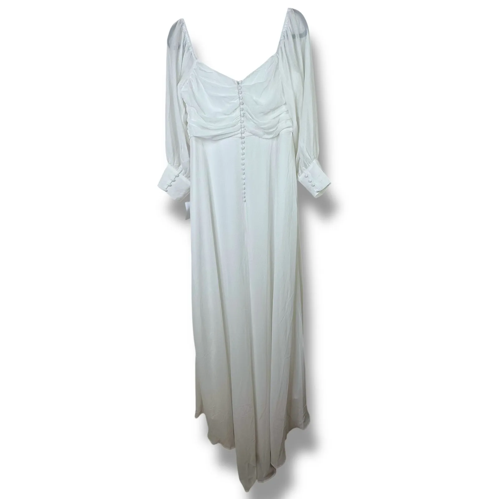 Lulus NWT Adorna White Off-the-Shoulder Semi-Sheer Button Chiffon Maxi Dress XL - Image 8