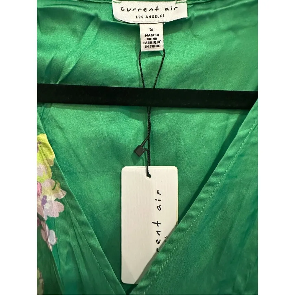 Anthropologie Current Air Floral Print Pleated Midi Dress in Green Size S - Image 7