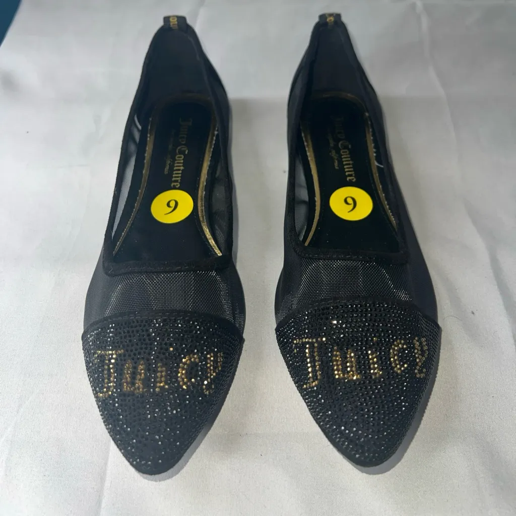 Juicy Couture Black and Gold Penny Rhinestone Mesh Ballet Flats Size 9 - Image 2