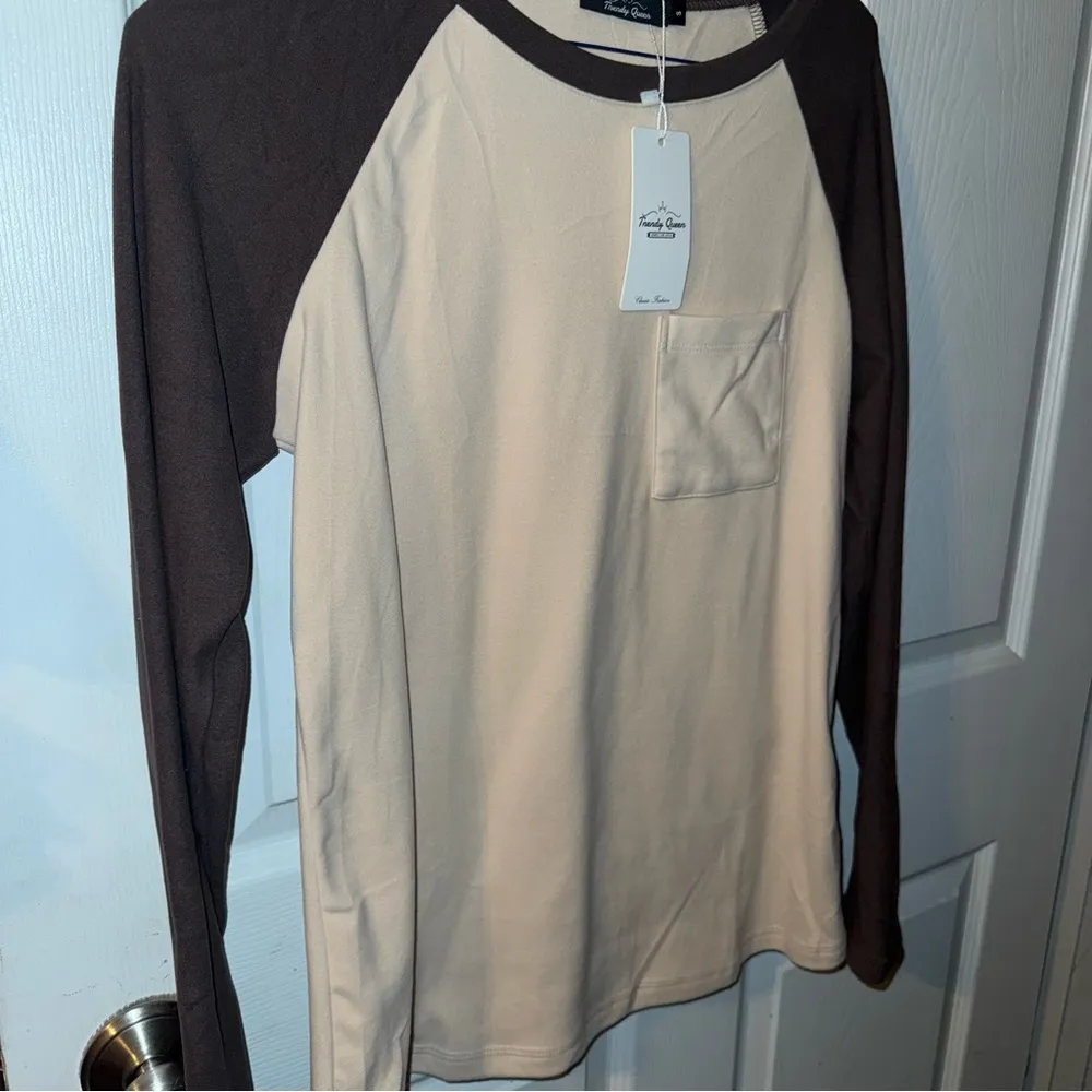 Cream and Brown Raglan Long Sleeve Tee - Image 3