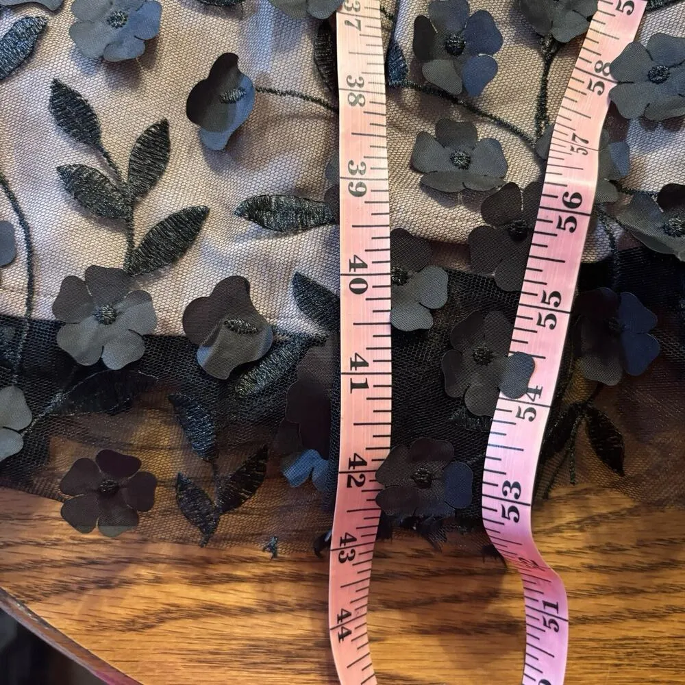 R&M Richards Women's Formal Dress Black Floral Lace with Nude Lining Size 6 - Image 11