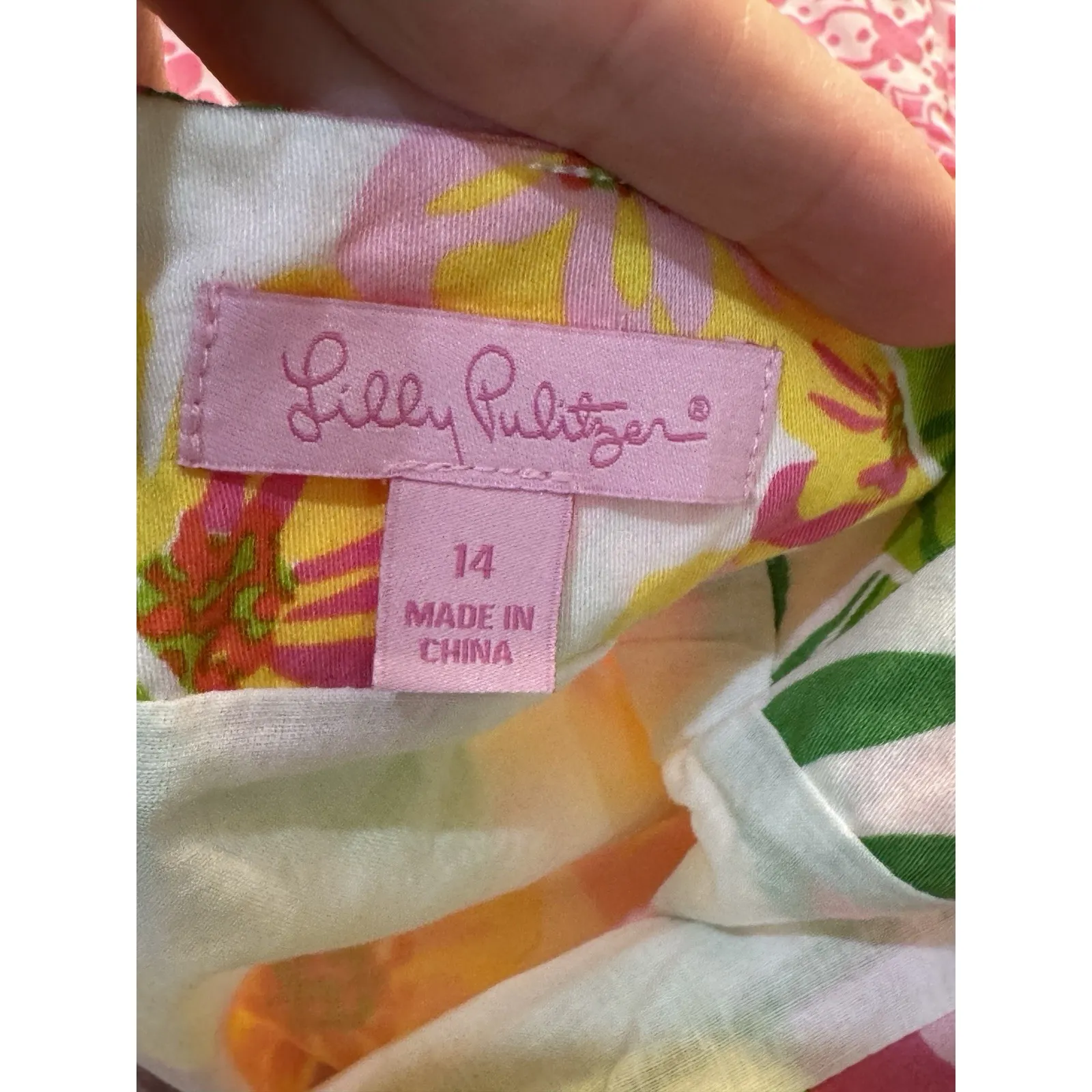 LILLY PULITIZER Pink White Green Floral Print Crochet Patchwork Skirt Size 14‎ - Image 5