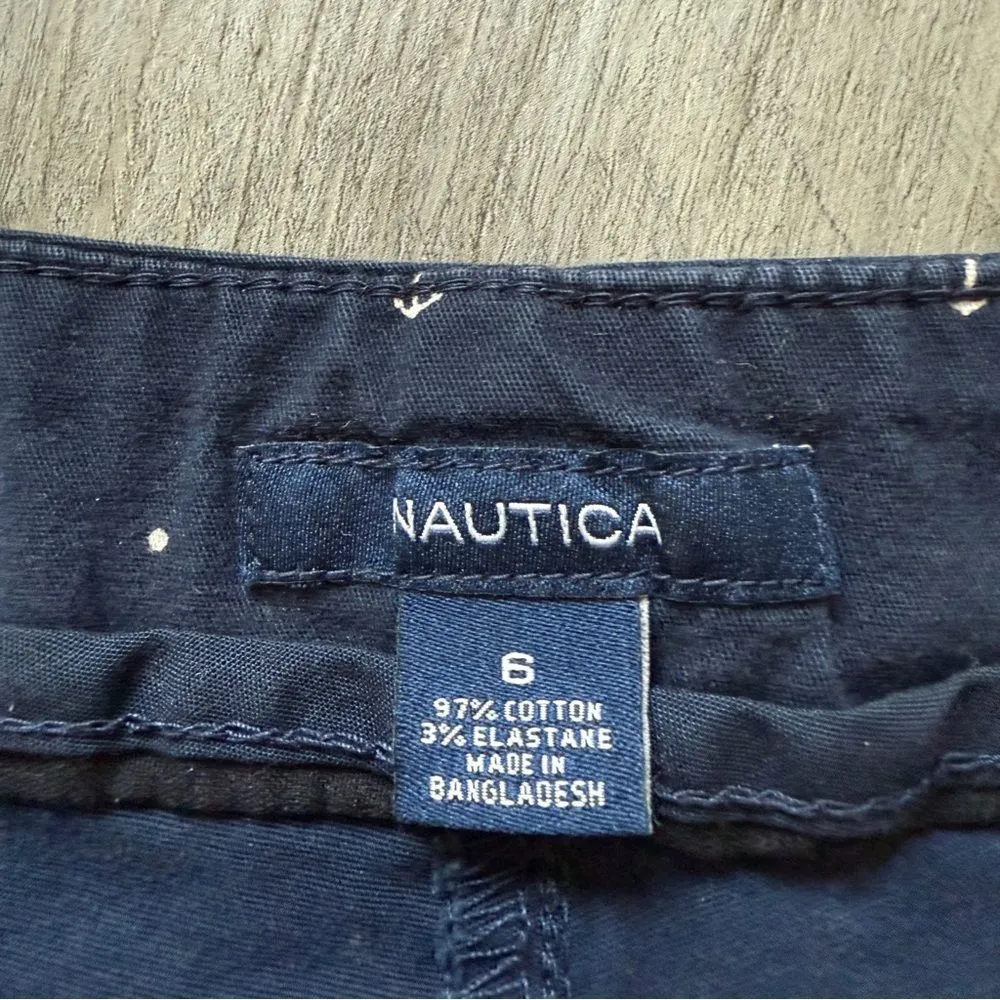 Nautica Anchor Shorts Navy Blue White 6 Cotton Stretch Coastal - Image 3