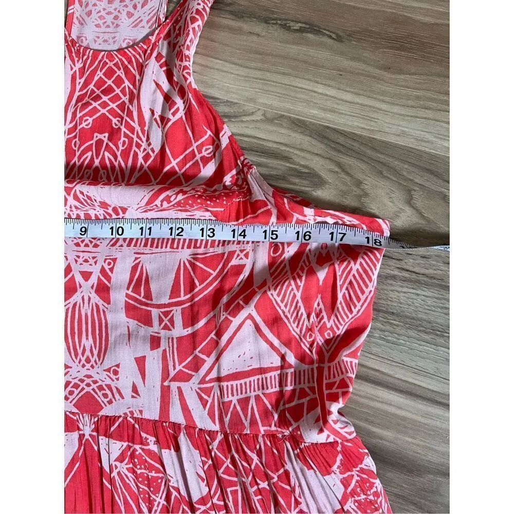 Free People La Mar Printed Dress in Hot Coral Combo Sz M - Image 7