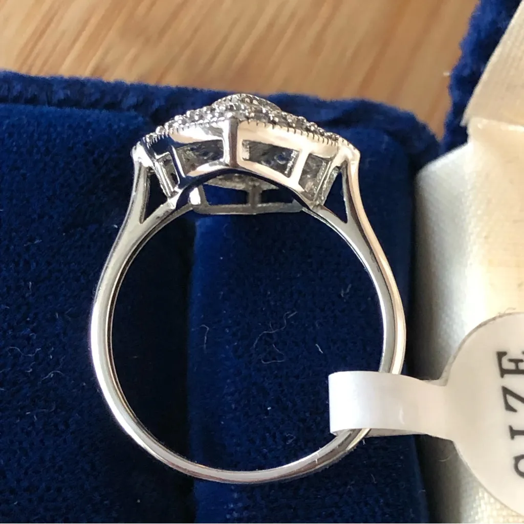 Sterling Silver Art Deco Ring Marquise CZ 9mm Synthetic Baguette Blue Sapphire 8 White - Image 5