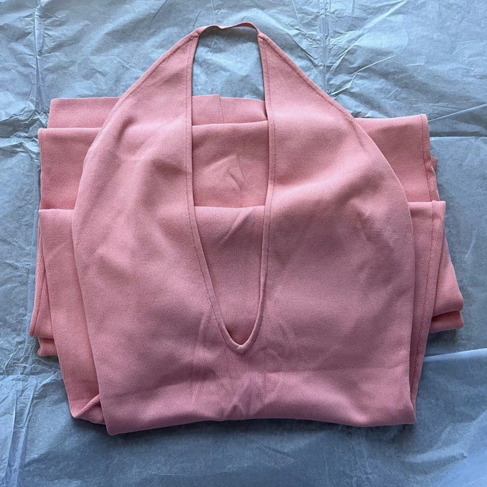 HOUSE OF CB 'Camelia' Apricot Pink Plunge Maxi Dress - Image 8