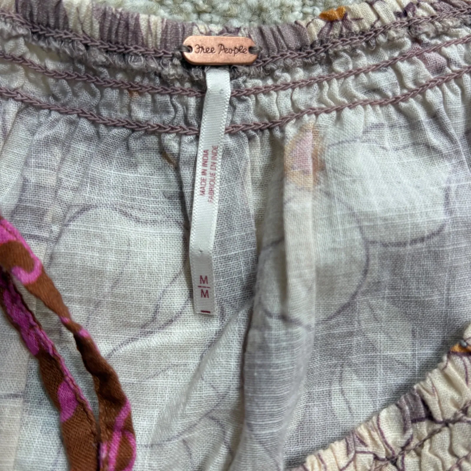 Free People‎ Frankie Cotton Tunic dress Shirt Floral Tie Front Boho M Stone - Image 8