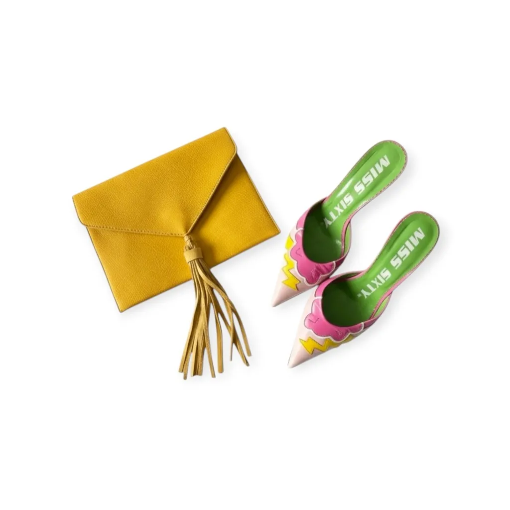 new Street Level ༄ Leather Tassel Envelope Clutch Handbag Bag ༄ Goldenrod Yellow - Image 3