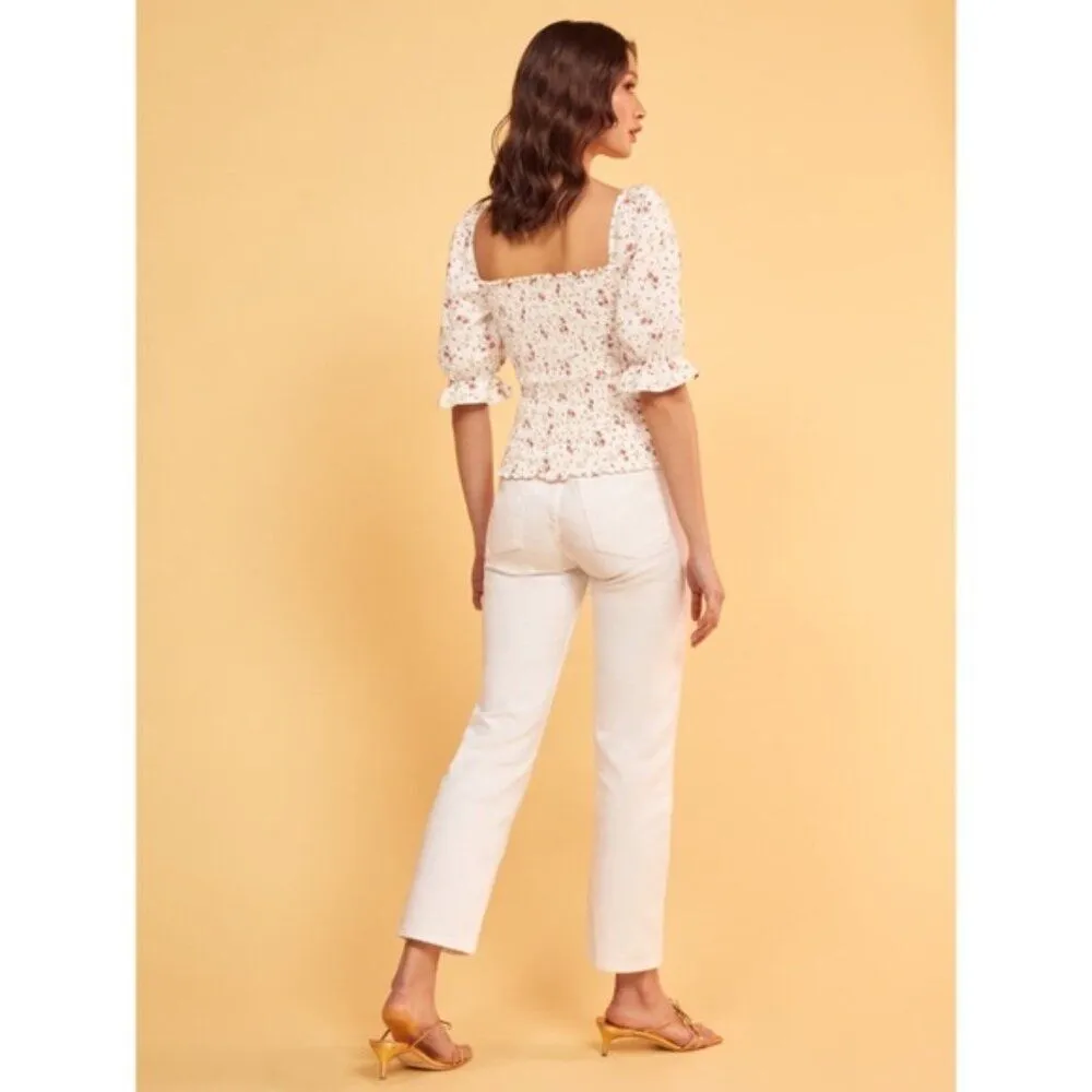 💕REFORMATION Clementine Ruched Floral Linen Top ~ Veronica Micro Floral XS NWOT - Image 5