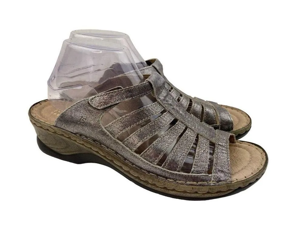 *Josef Seibel Sandals Womens 41 Metallic Silver Caged Strappy Slip On Slide Mule Size 10 - Image 4