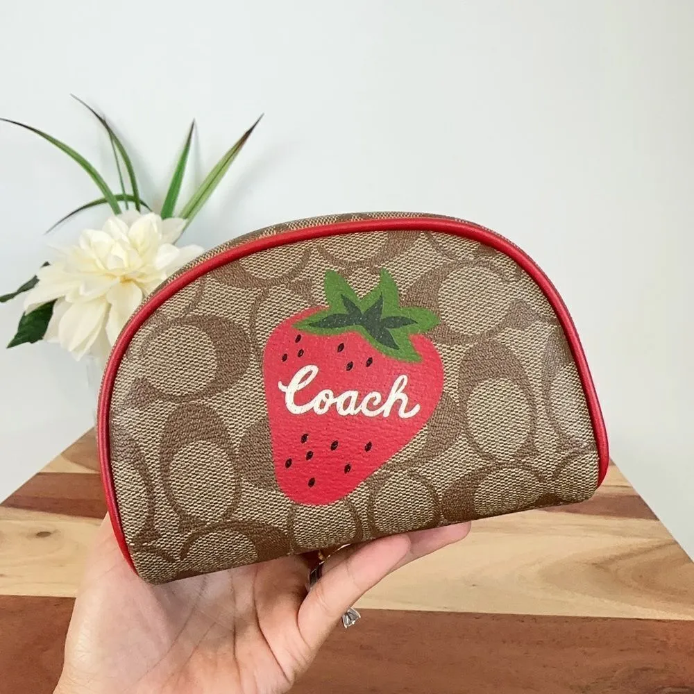 NWT Coach Dome Cosmetic Case In Signature Canvas‎ With Wild Strawberry - Image 7
