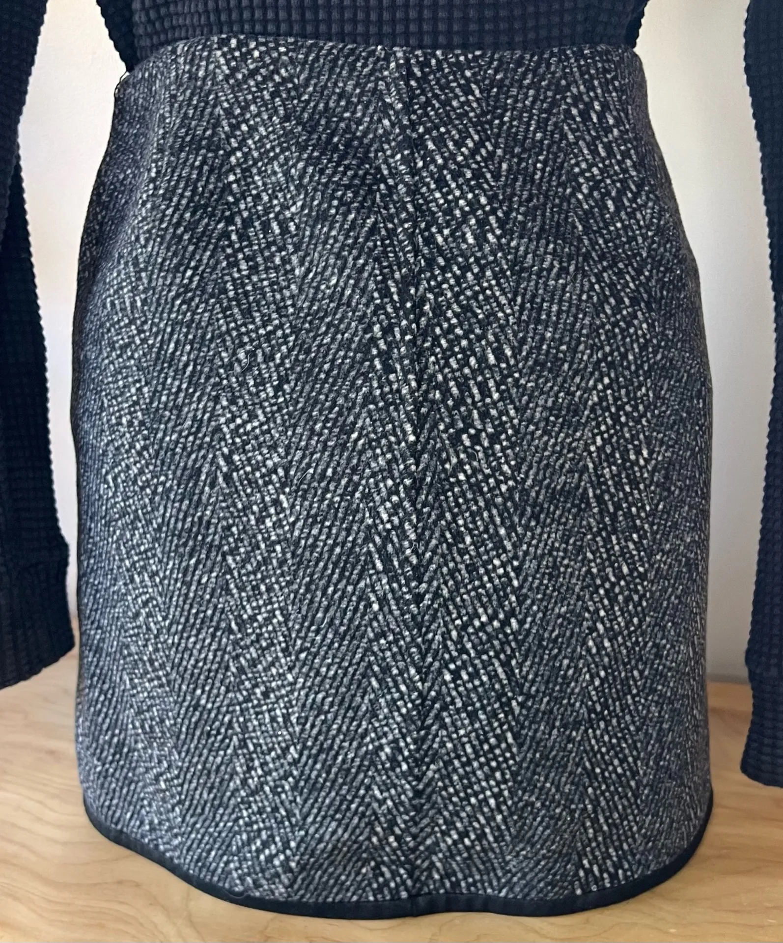 Gray Zip-Front Flannel Tweed Miniskirt  - Image 2