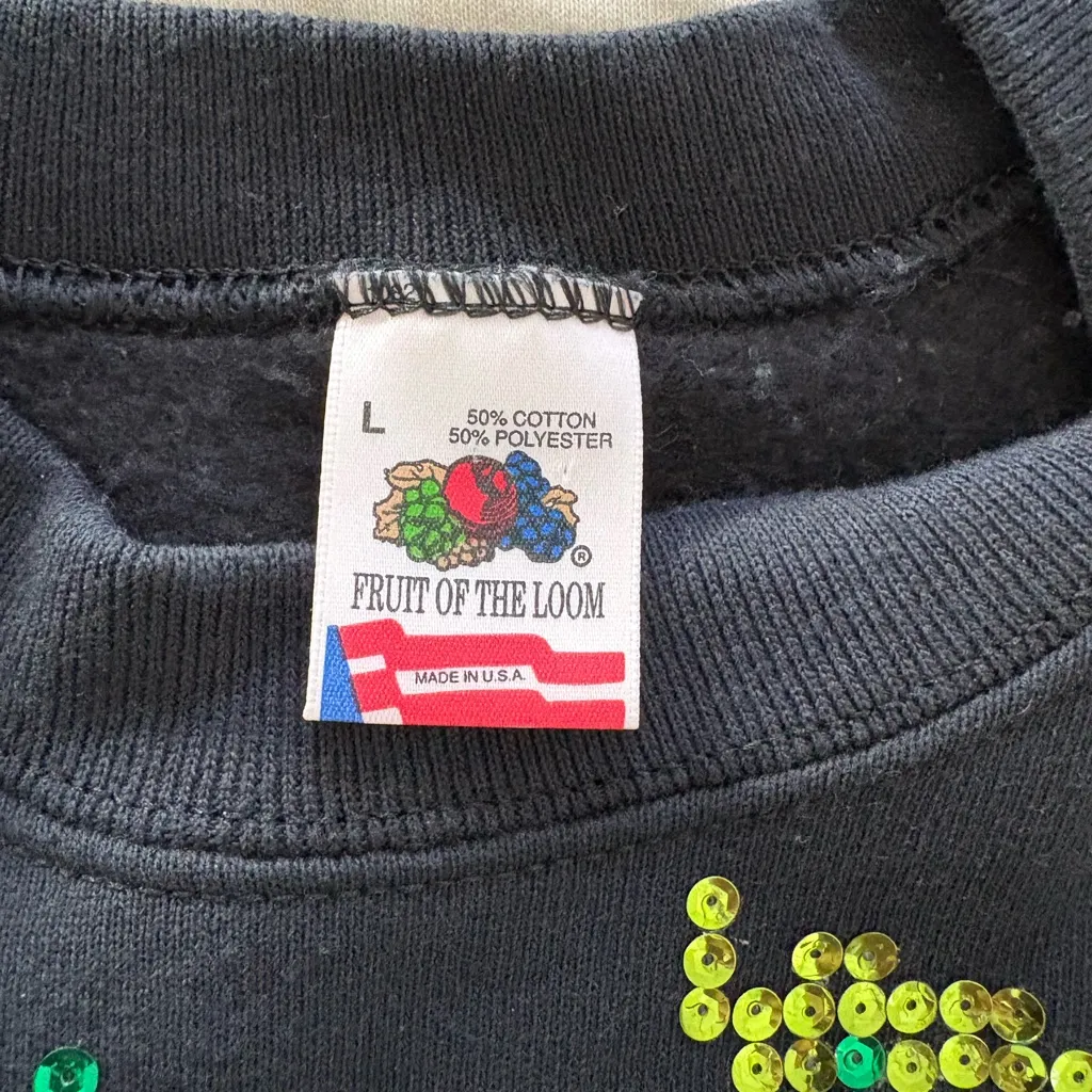 Vintage Crewneck Christmas Poinsettia Sequin Sweatshirt Black Size L‎ - Image 5