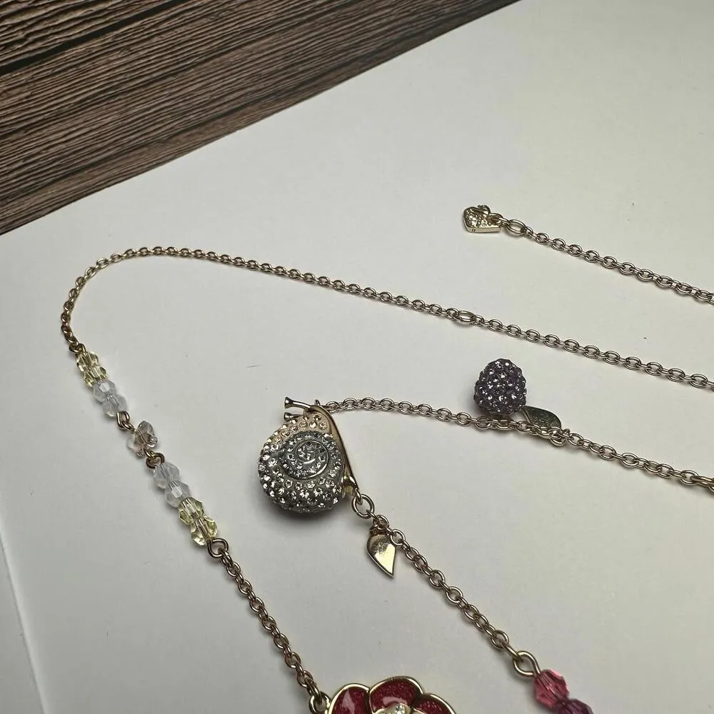 Swarovski Crystal Noisette Snail, Bee, Flower Bead & Enamel Necklace Gold Tone - Image 2